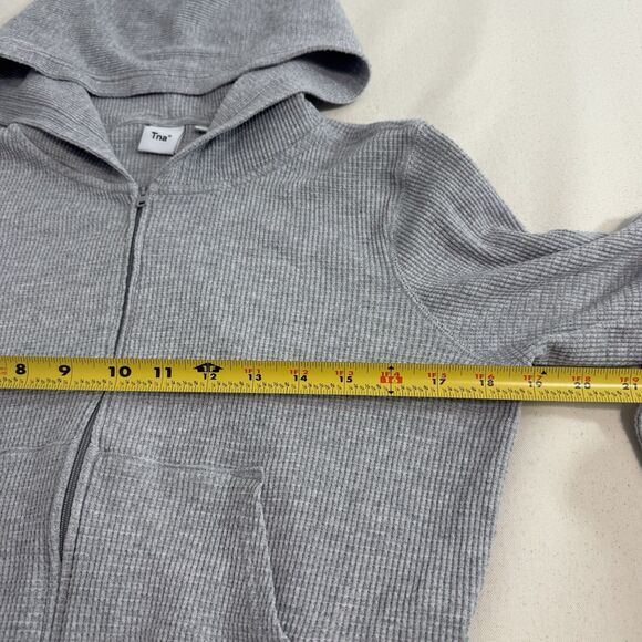 Aritzia TNA Hoodie Womens Size Small Waffle Knit Full Zip Sweatshirt Grey - Picture 6 of 8